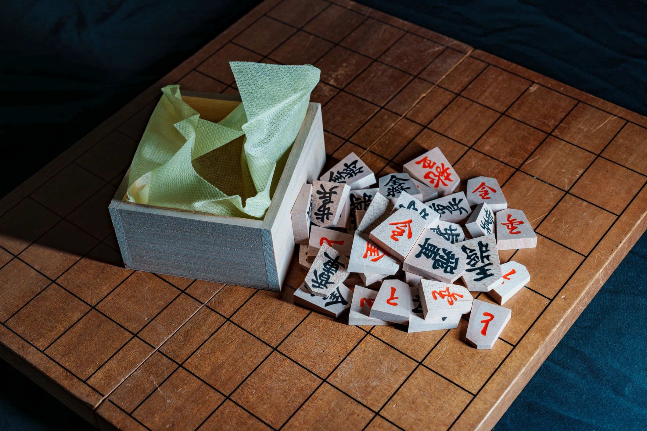 Board game pieces arranged on a table